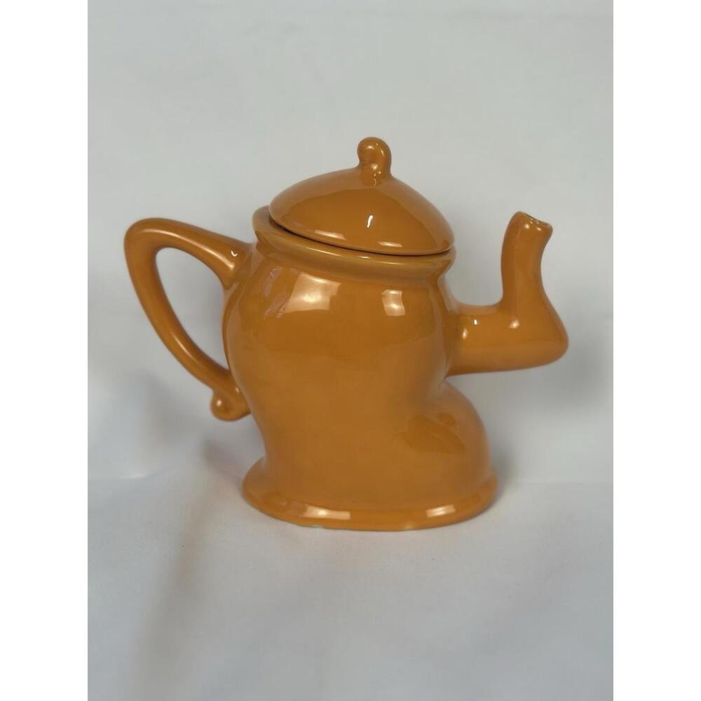 Ganz Dancing Teapot Whimsical Vintage Art Decoration Ceramic Orange Small 5 Inch